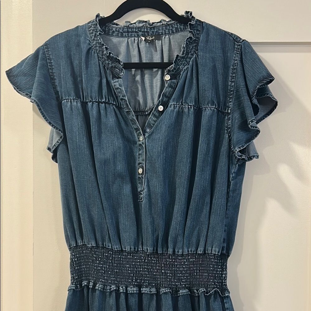 Rails Ruffled Denim Dress, Size Large - Picture 2 of 11